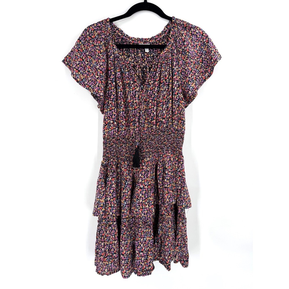 Patrons‎ of Peace Floral Dress Womens Small Black Multi Smocked Cottagecore Boho